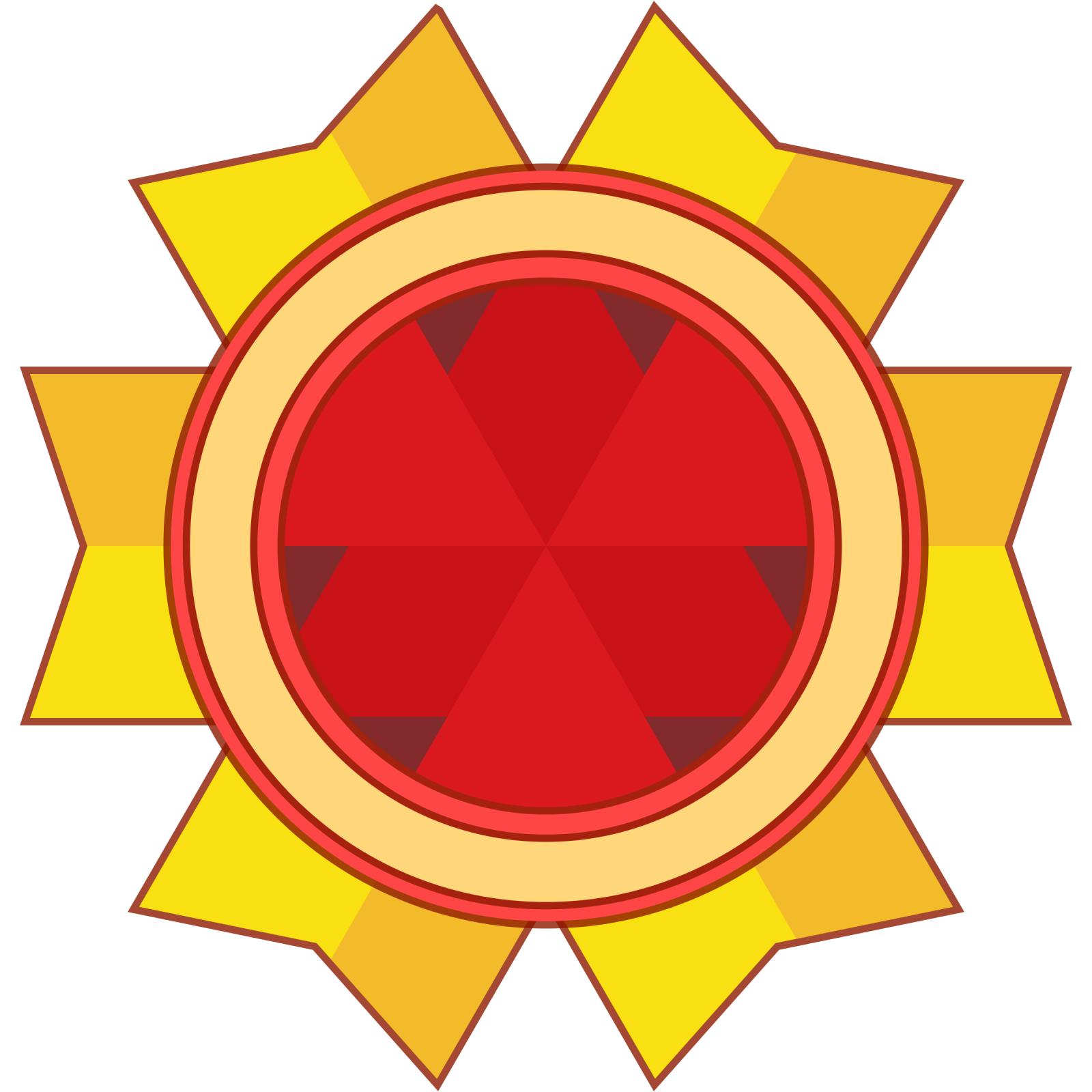 a gold medal with a red ribbon around it