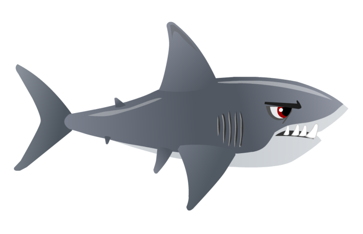 a cartoon shark with red eyes