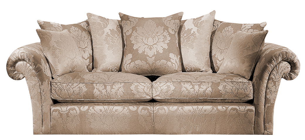 a couch with pillows on top of it