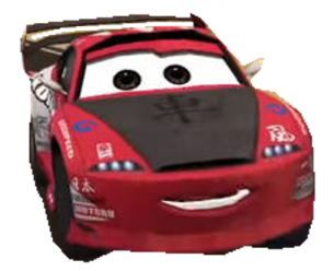 a red car with a smiling face on it