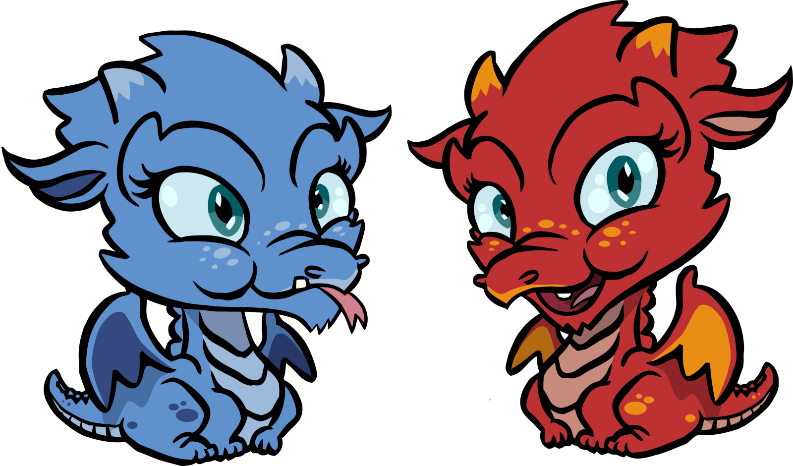 two different versions of the red and blue dragon