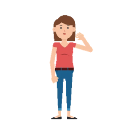 a woman in a red shirt and blue jeans