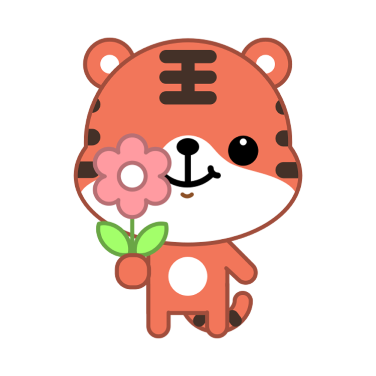 a cartoon bear with a flower in its mouth