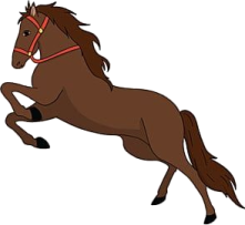 a brown horse is jumping in the air