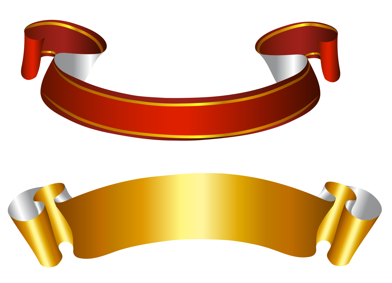 a set of three red and gold ribbons