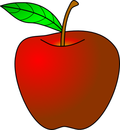 an apple with a leaf on it