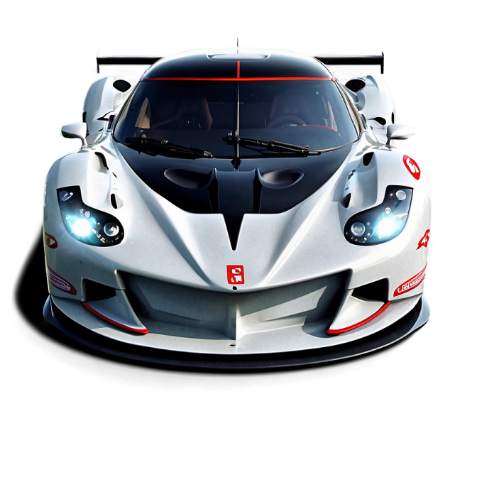 a white race car with red stripes on it