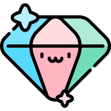 a pink and blue diamond with a smiling face