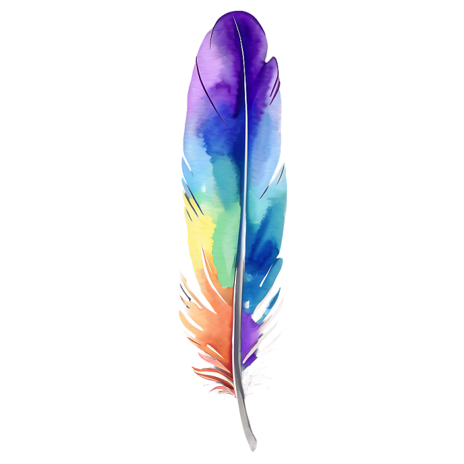 a colorful feather on a white background