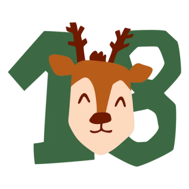 a reindeer head with the number thirteen on it