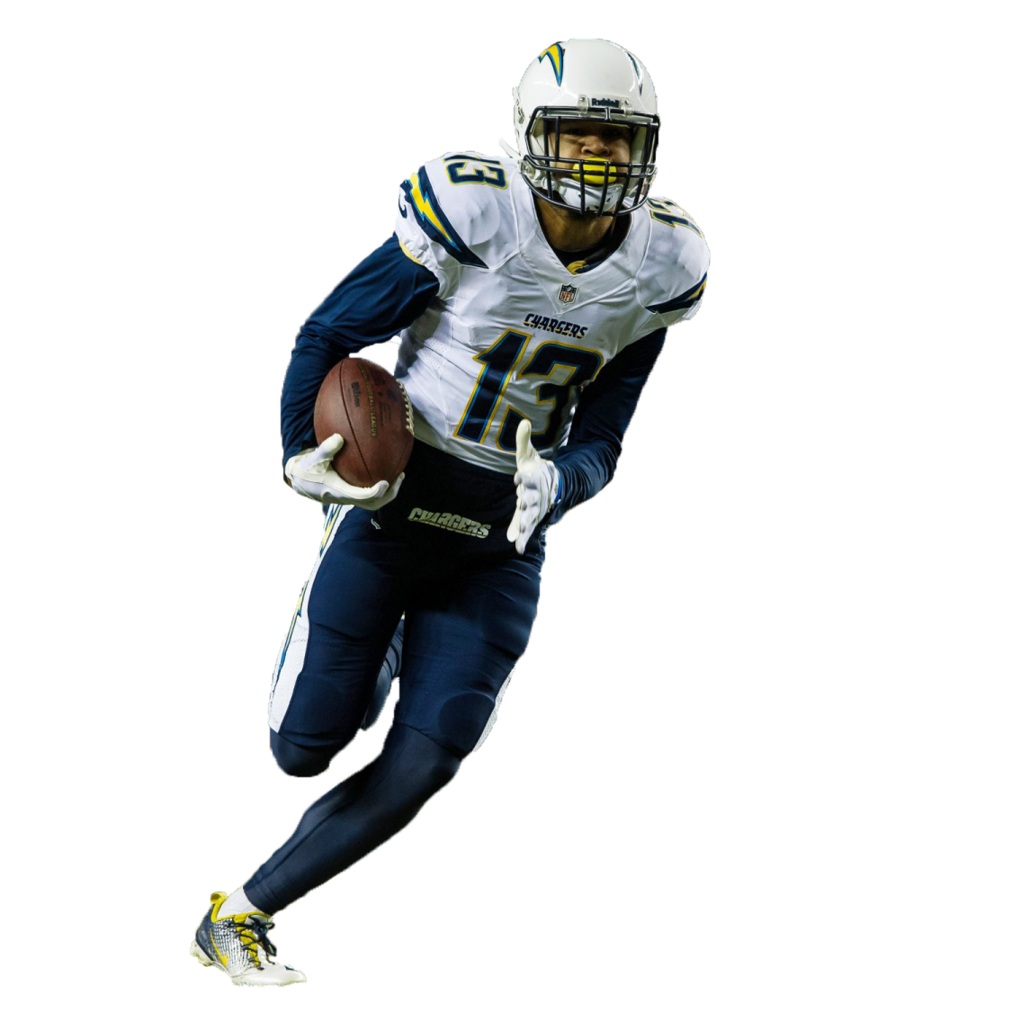 a football player running with the ball in his hand