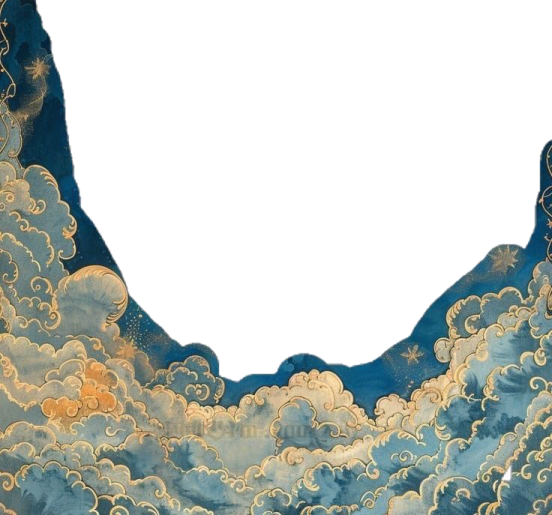 a painting of clouds and stars in the sky