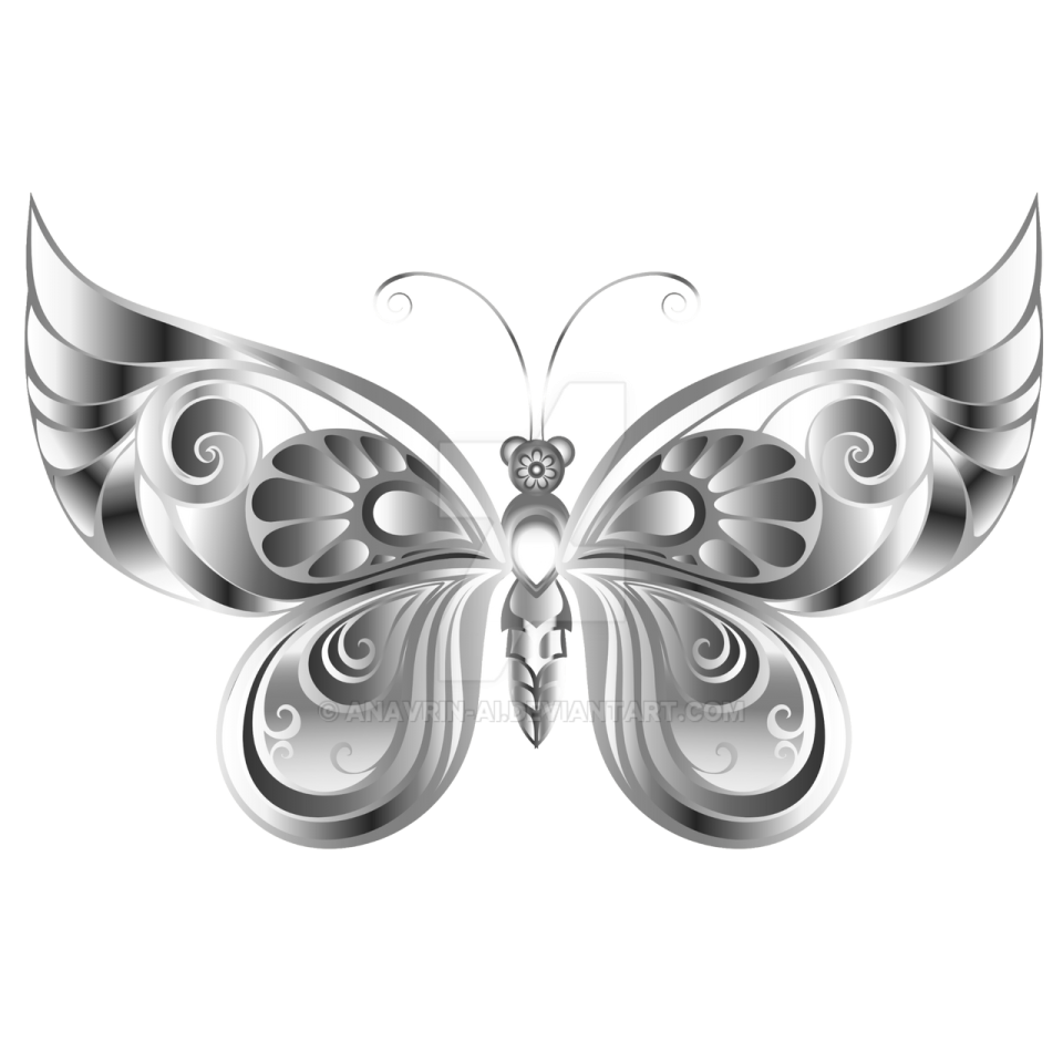 a silver butterfly on a white background