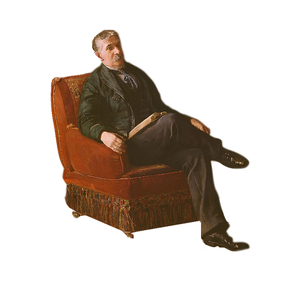 a painting of a man sitting in a chair