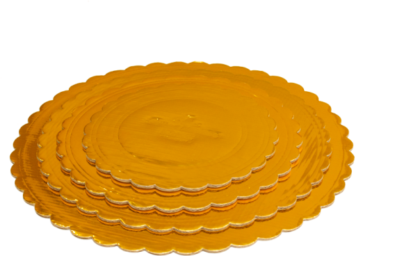 a stack of yellow plates on a white background