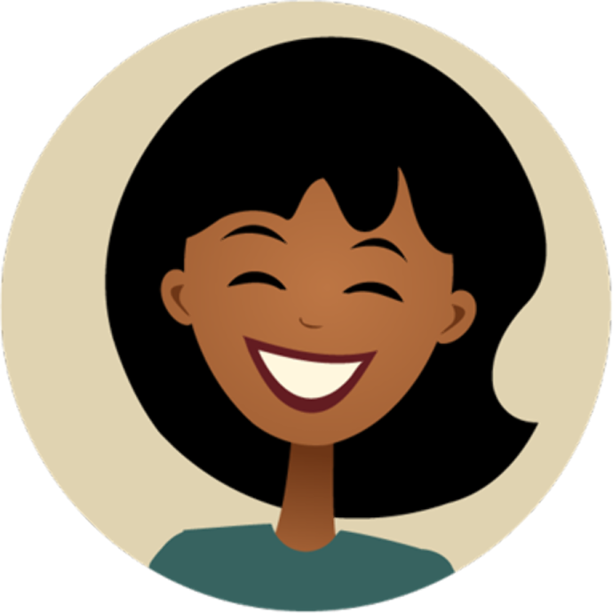 a woman with black hair smiling and wearing a green shirt