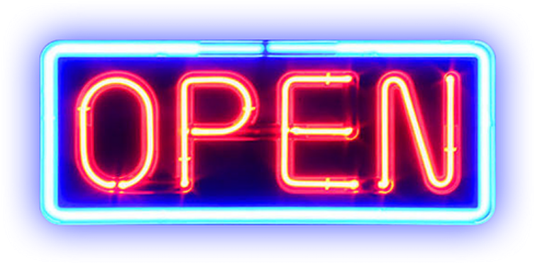 a neon sign that says open
