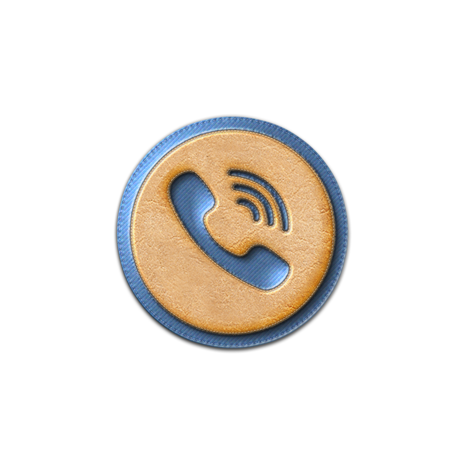 a blue and gold button on a white background