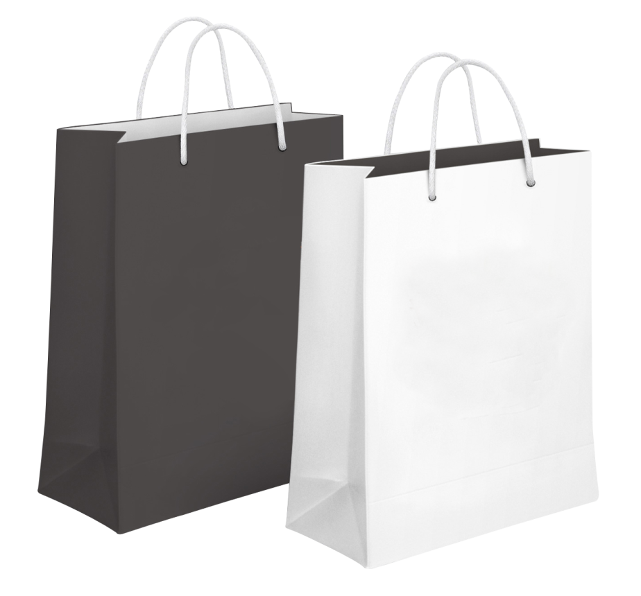 two black and white shopping bags