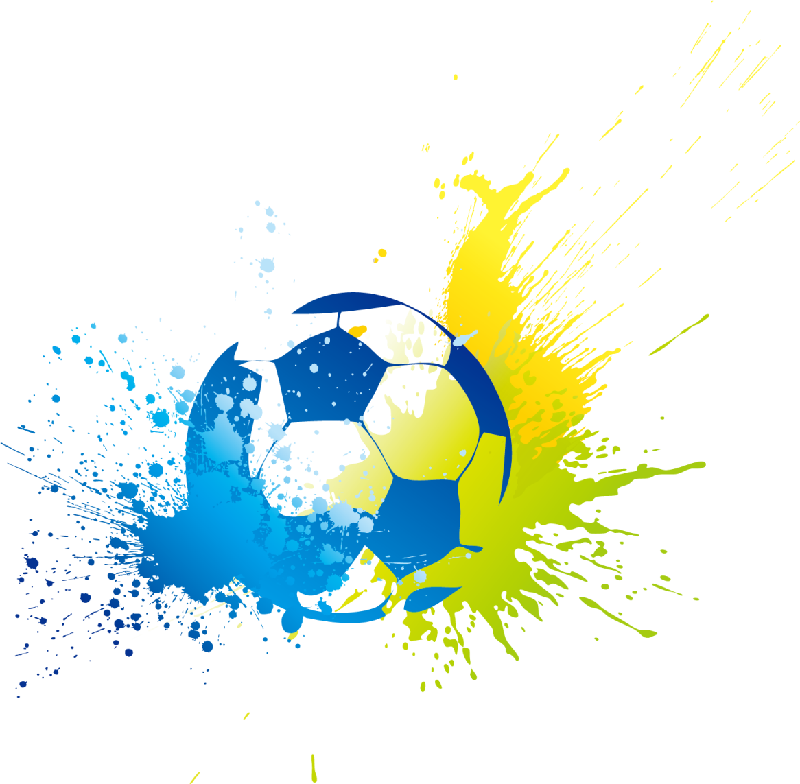 a soccer ball painted in blue, yellow and green