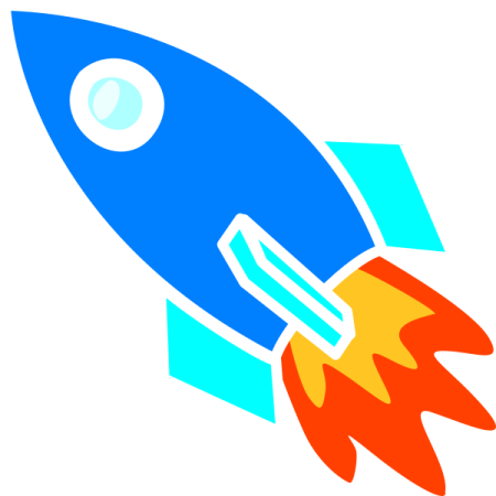 a blue and orange rocket with a white background