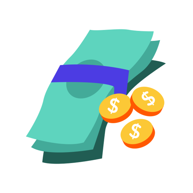 a stack of coins with a blue ribbon around it