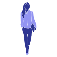 a woman walking down the street with her headphones on