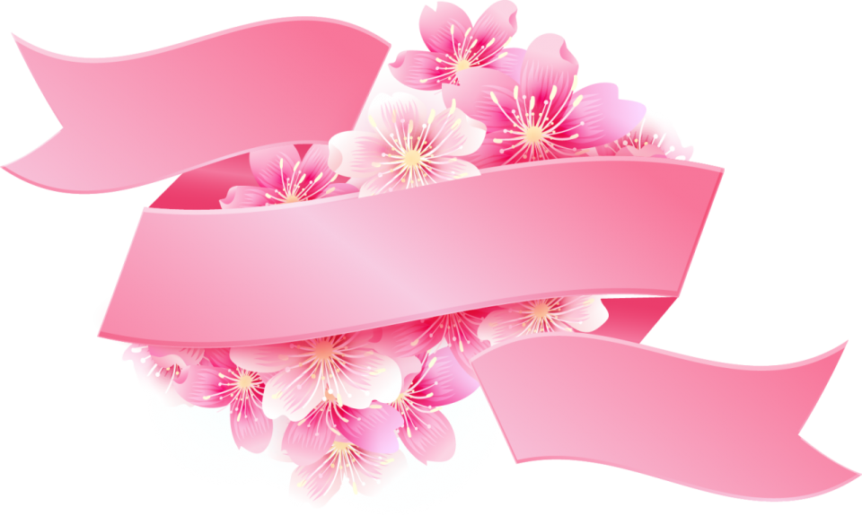 a pink ribbon with flowers