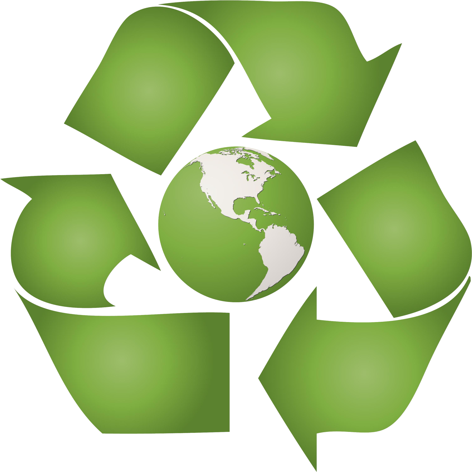 a green recycling symbol with the earth inside