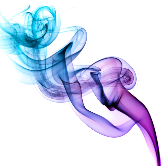 blue and purple smoke on a white background