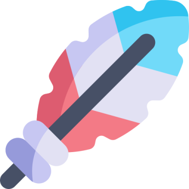 a blue and pink feather on a white background