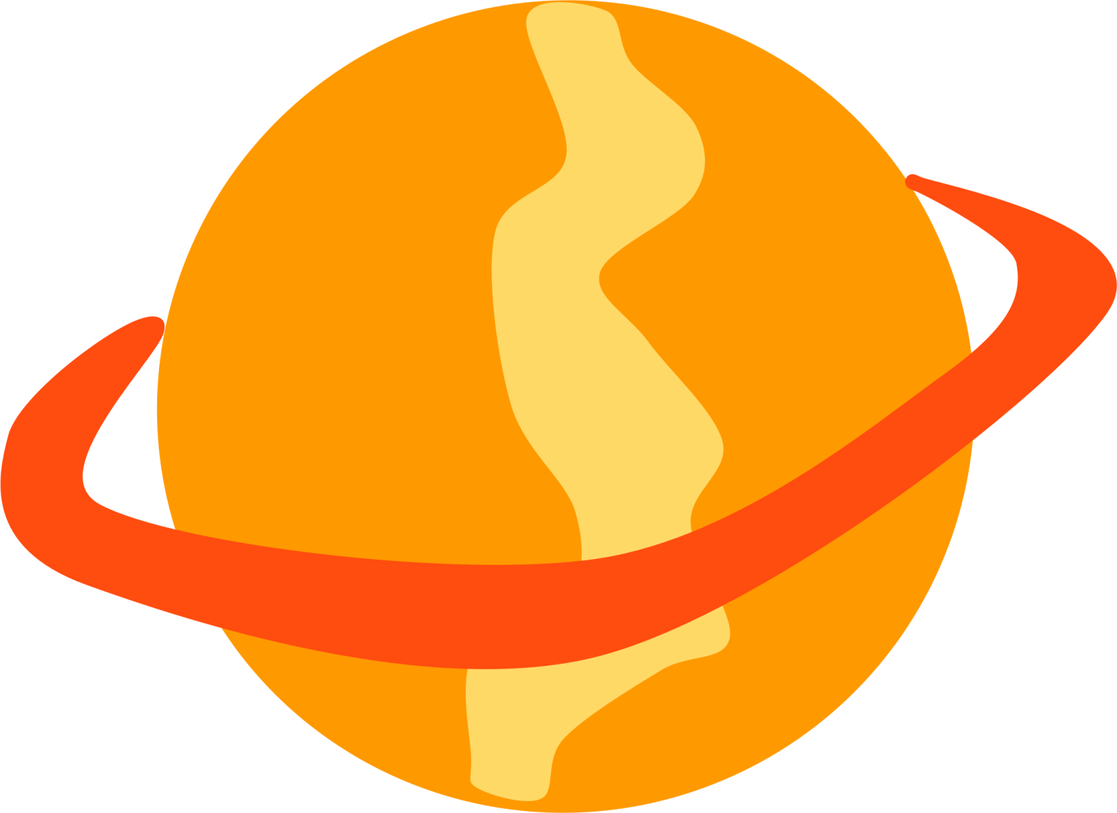 an orange planet with a red ribbon around it