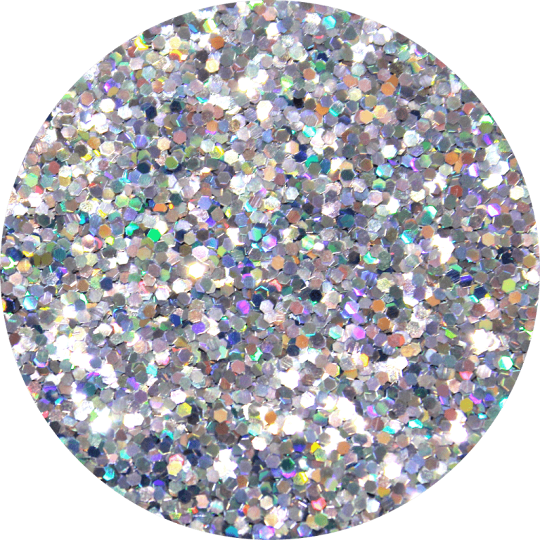 a circular image of silver glitter