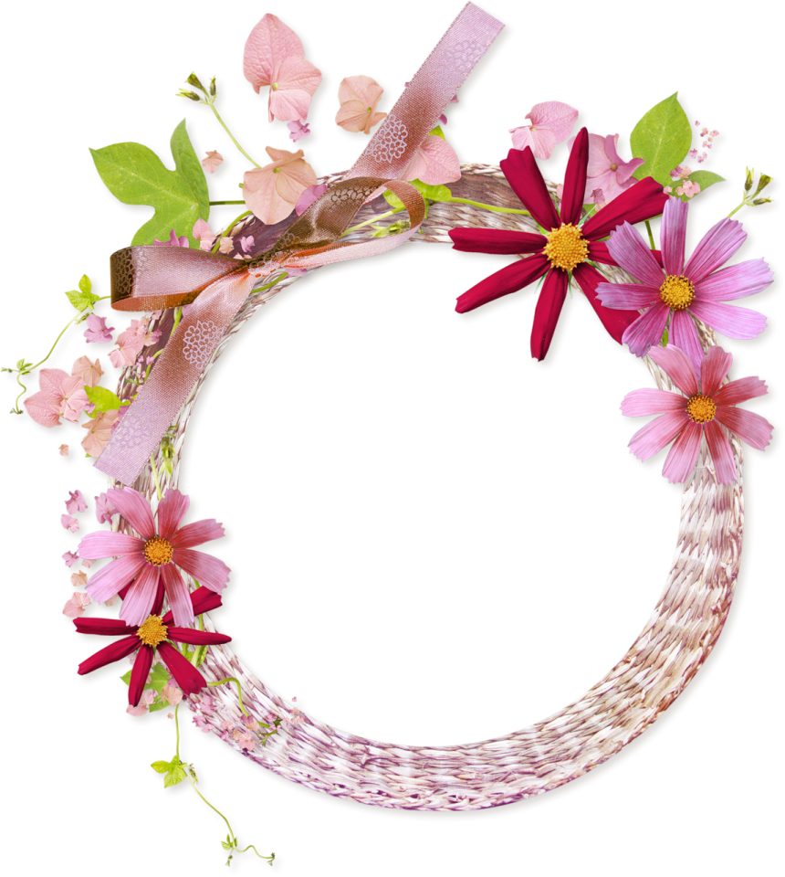 a wreath with pink flowers and green leaves