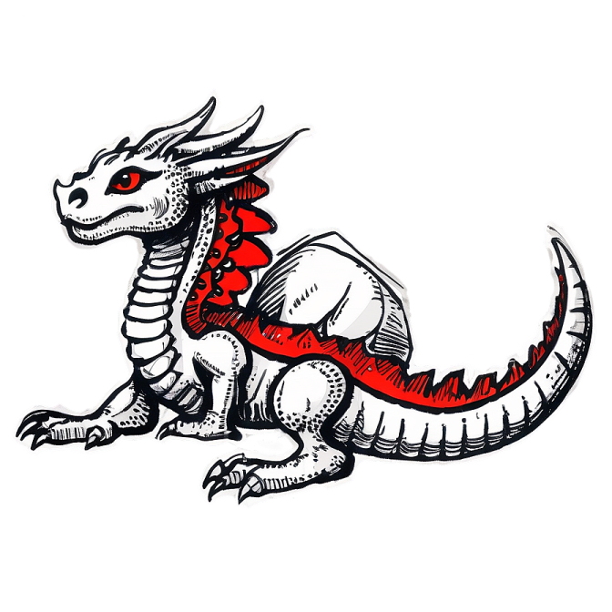 a drawing of a dragon with red eyes