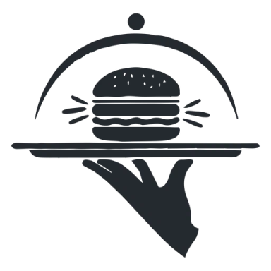 a hand holding a tray with a hamburger on it