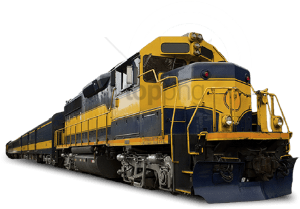 a blue and yellow train on a white background