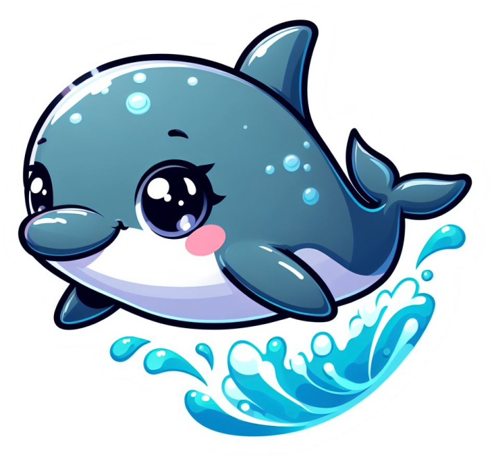 a cartoon dolphin swimming in the ocean