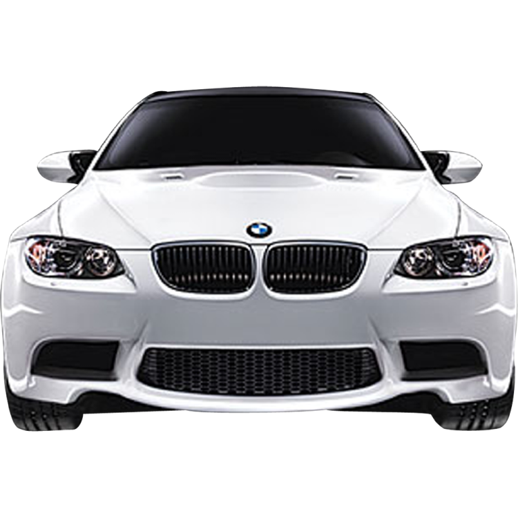 the front view of a white bmw car