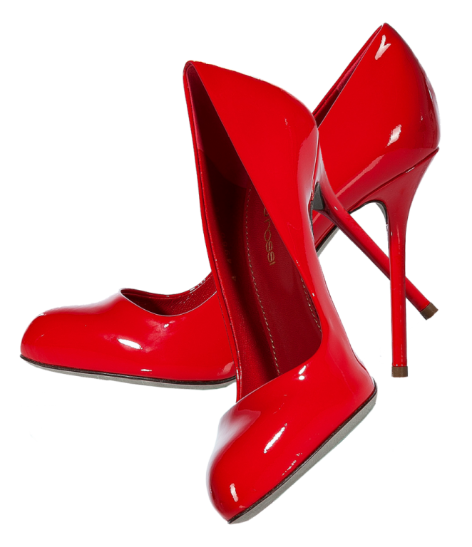 a pair of red shoes on a white background