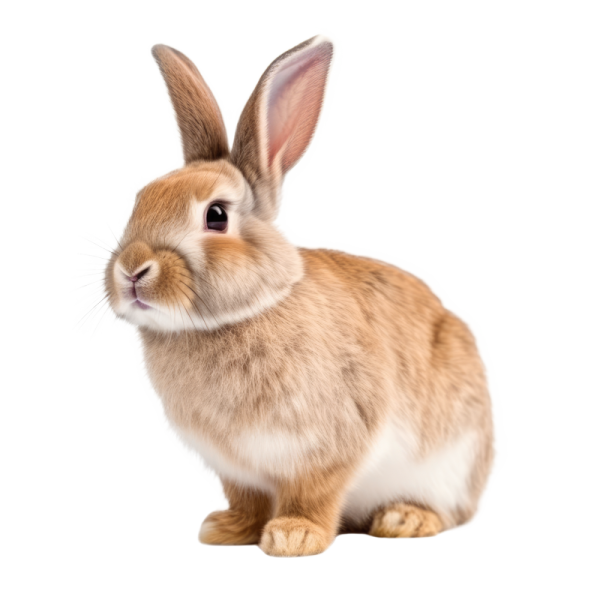 a small brown rabbit sitting on a white background