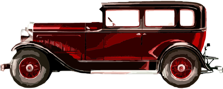 an old red car on a white background