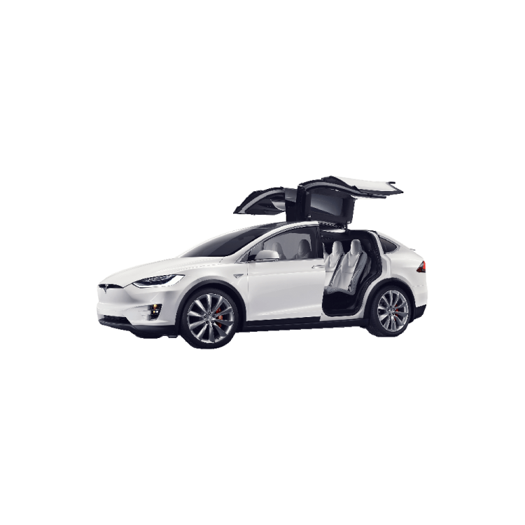 a white tesla car with its doors open