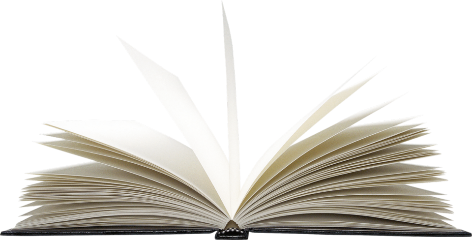 an open book on a white background