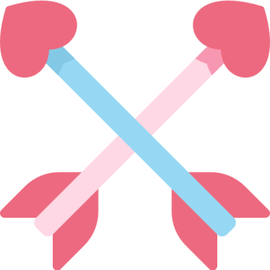 a pink and blue bow with two arrows