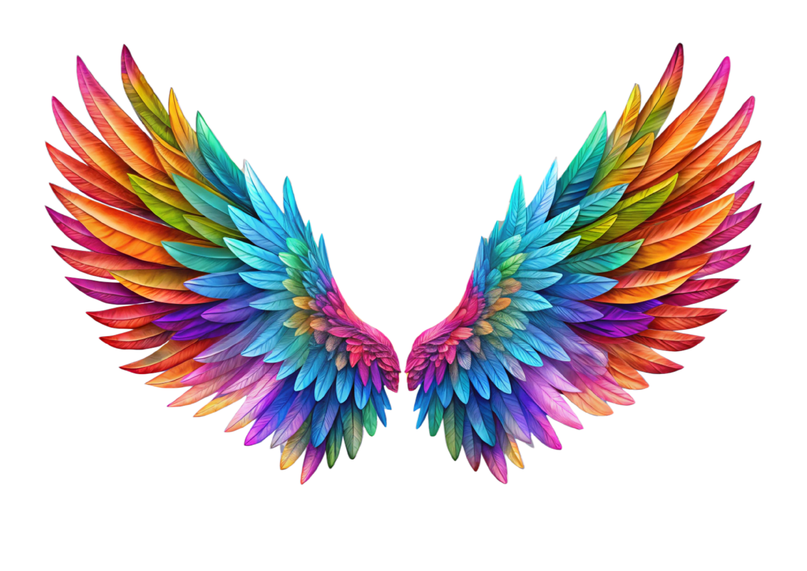 a rainbow colored wing on a white background