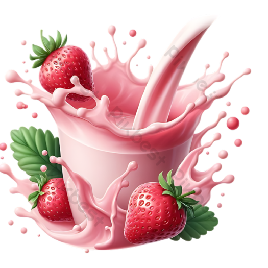a strawberry splashing into a glass of milk