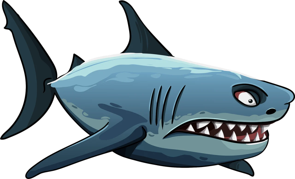 a cartoon shark with its mouth open