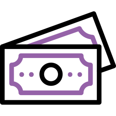 a purple and black envelope with money on it