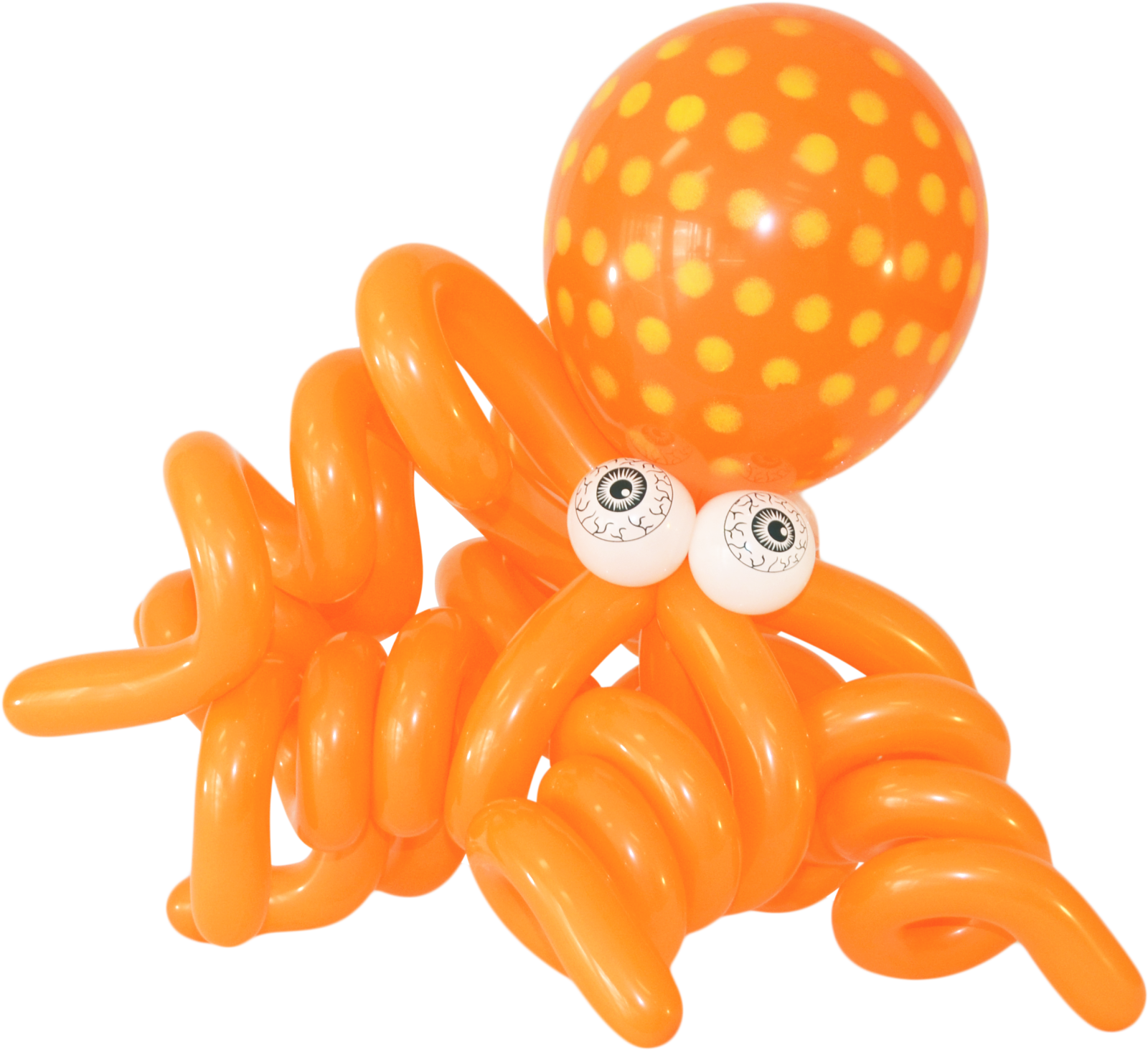 an orange octopus balloon with yellow dots on it